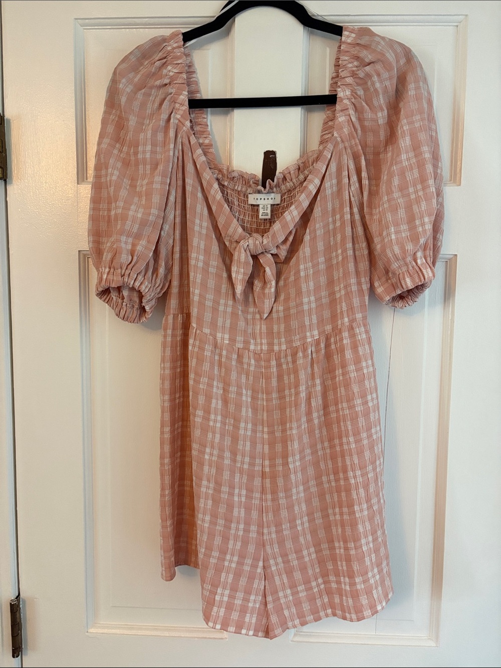 Topshop Pink Plaid Puff Sleeve Romper Women’s UK 14 / US 10